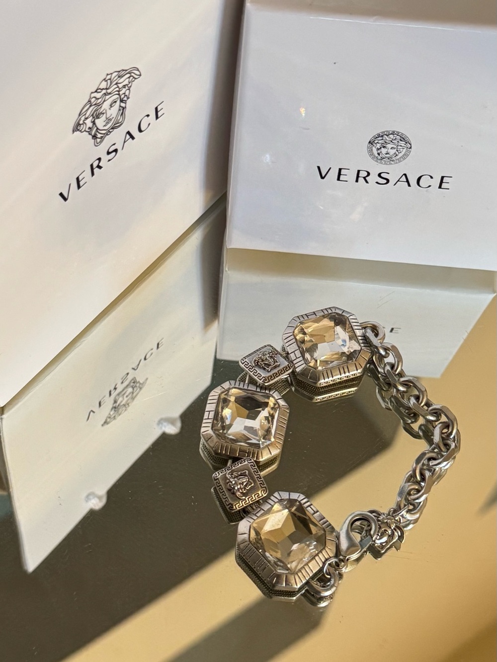 Versace Silver-Tone Bracelet with Large Clear Crystals - Picture 7 of 10